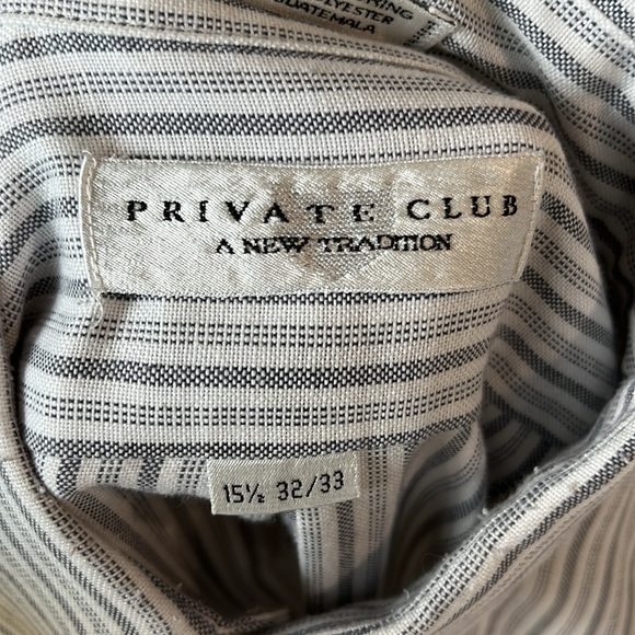 Private Club Button Down Front Gray White Stripe Mens 15.5 32/33 Shirt - Picture 6 of 10